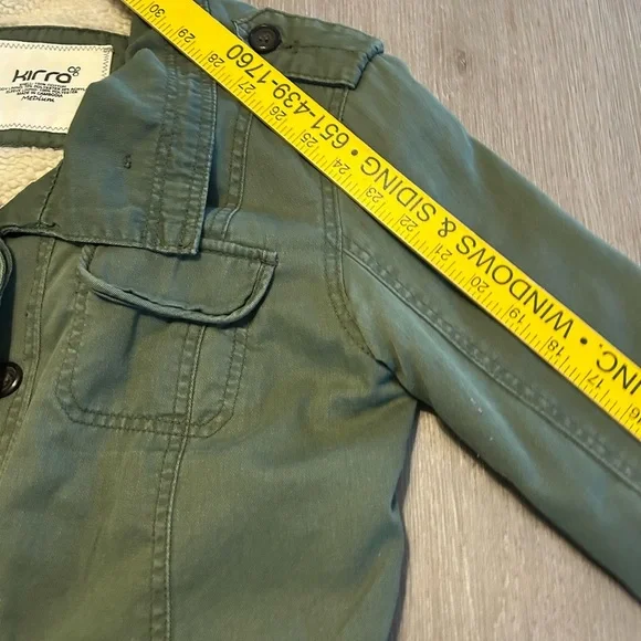 Kirra Field Jacket Womens Med Army Green Sherpa Fleece Lined Canvas Utility Moto - Picture 11 of 13